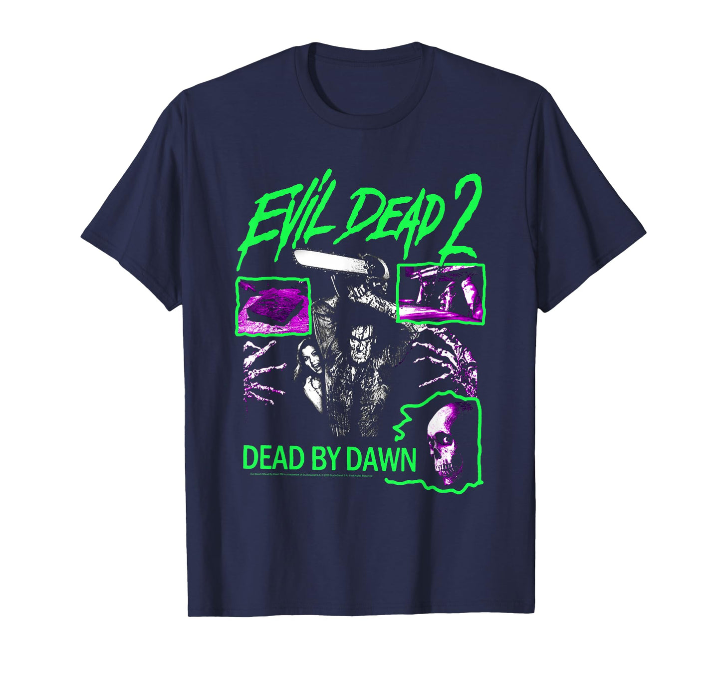 Evil Dead 2 Dead by Dawn Neon Collage Horror Movie T-Shirt