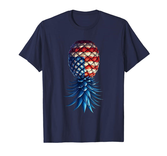 July Patriotic Red White Blue Upside Down Pineapple Swinger T-Shirt