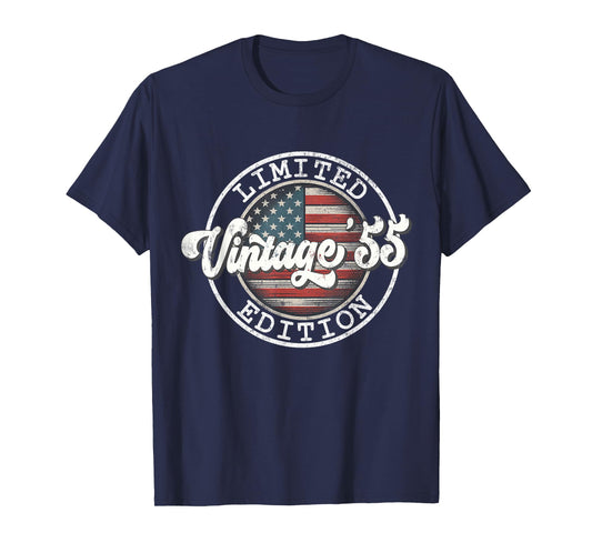 70 Year Old Vintage 1955 70th Birthday USA Flag Men Women T-Shirt