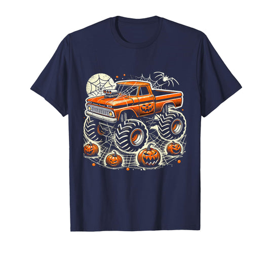 Kids Monster Truck Toddler Halloween Shirts for Kids Spider Web T-Shirt