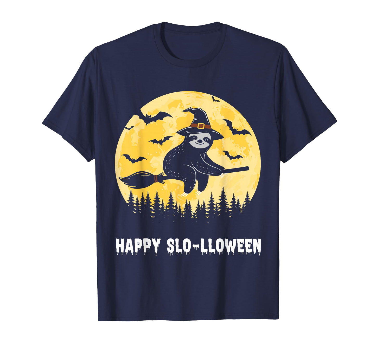 Happy Slo-lloween Funny Halloween Sloth Flying Witch T-Shirt