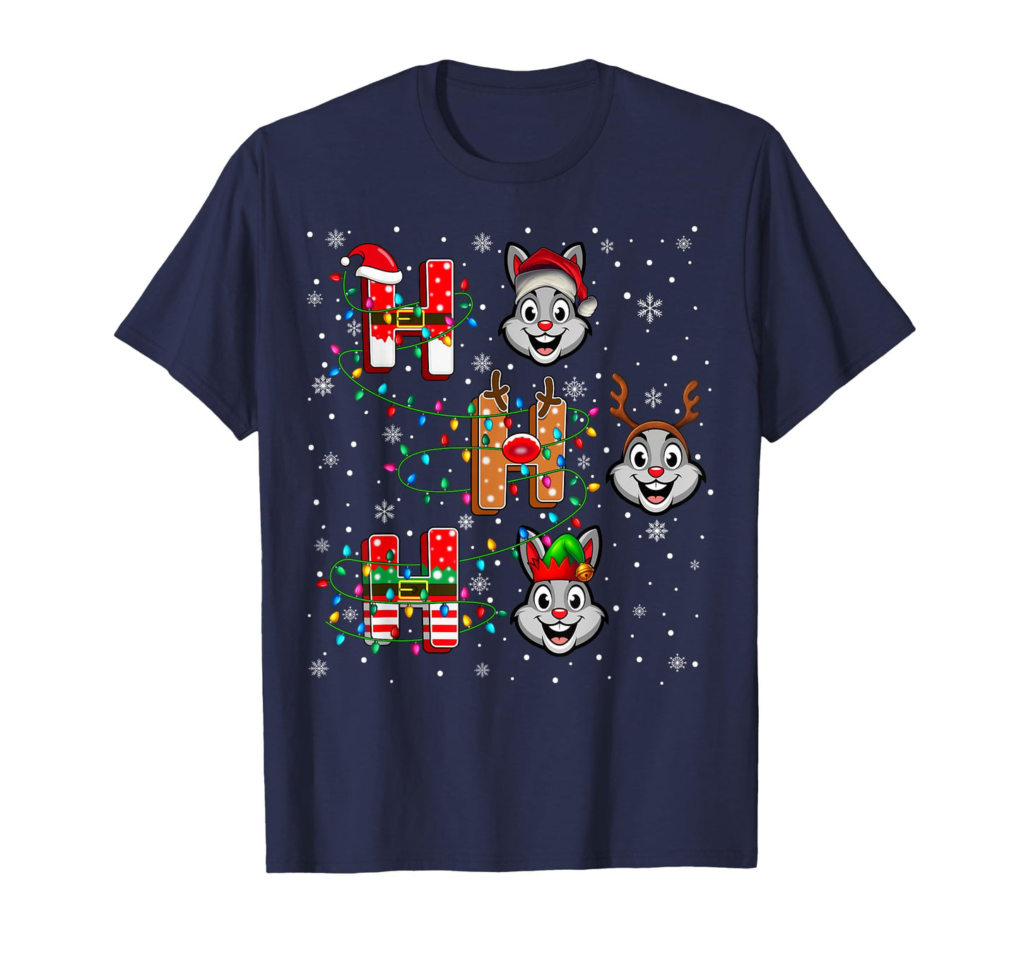 Ho Ho Ho Santa Reindeer Hat Elf Rabbit Animal Christmas T-Shirt