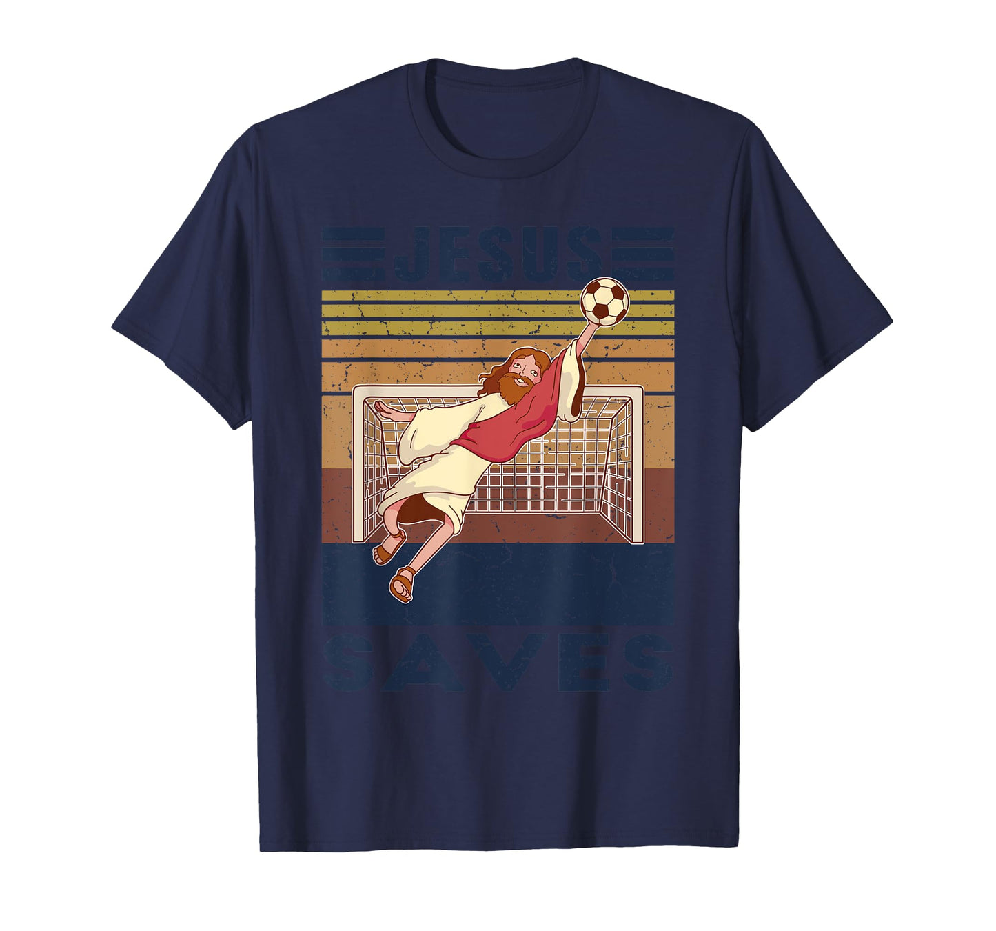 Retro Goalkeeper Jesus Saves Soccer Goal T-Shirt