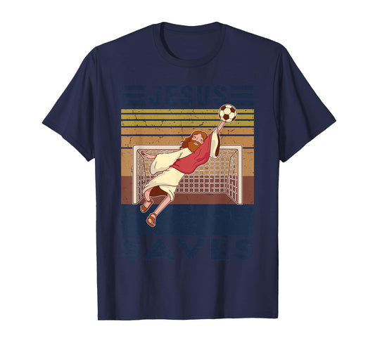 Retro Goalkeeper Jesus Saves Soccer Goal T-Shirt