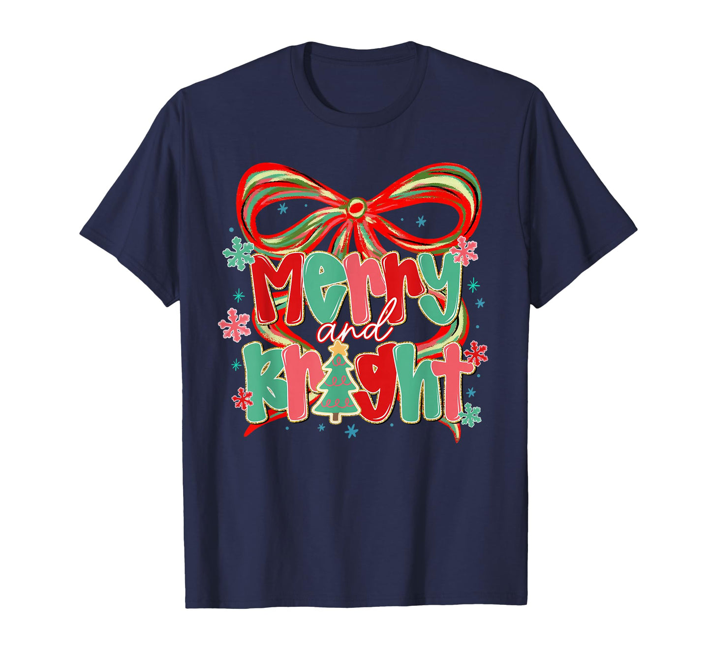 Coquette Bow Merry & Bright Christmas Xmas Pajamas Holiday T-Shirt