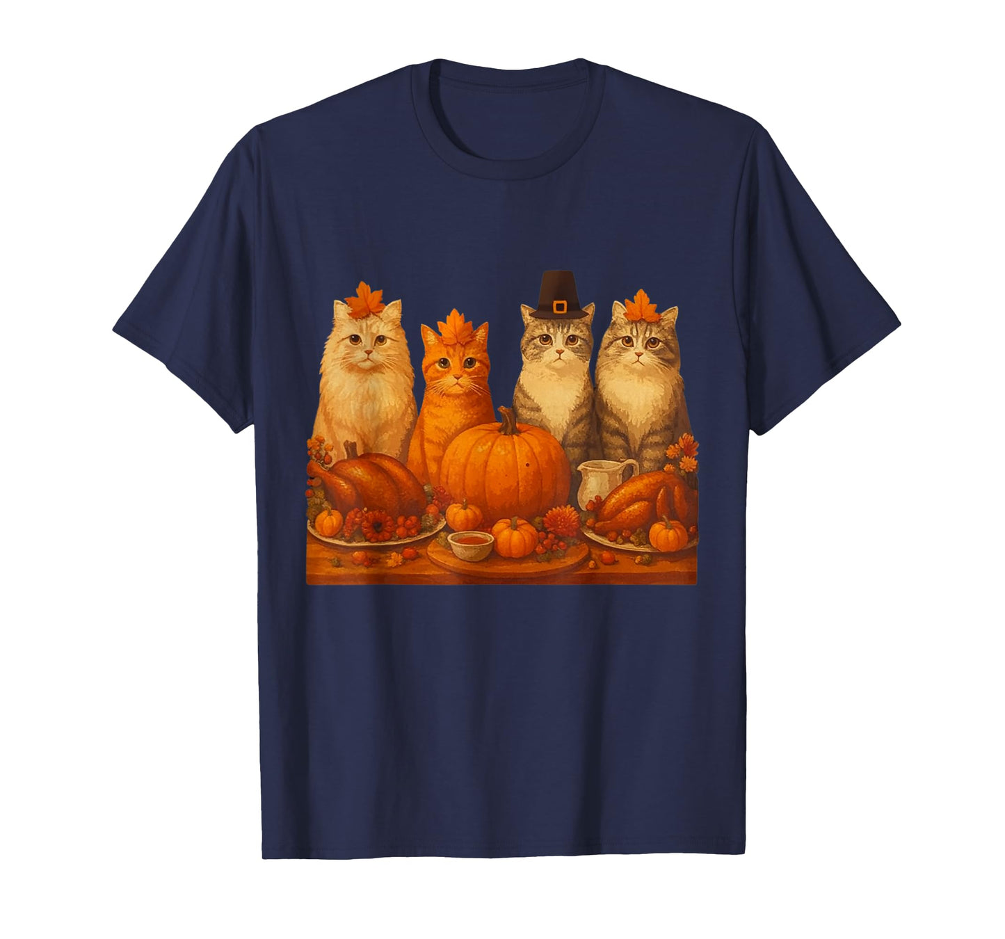 Thanksgiving Cats Dinner Feast Fall Thankful Men Women Kids T-Shirt