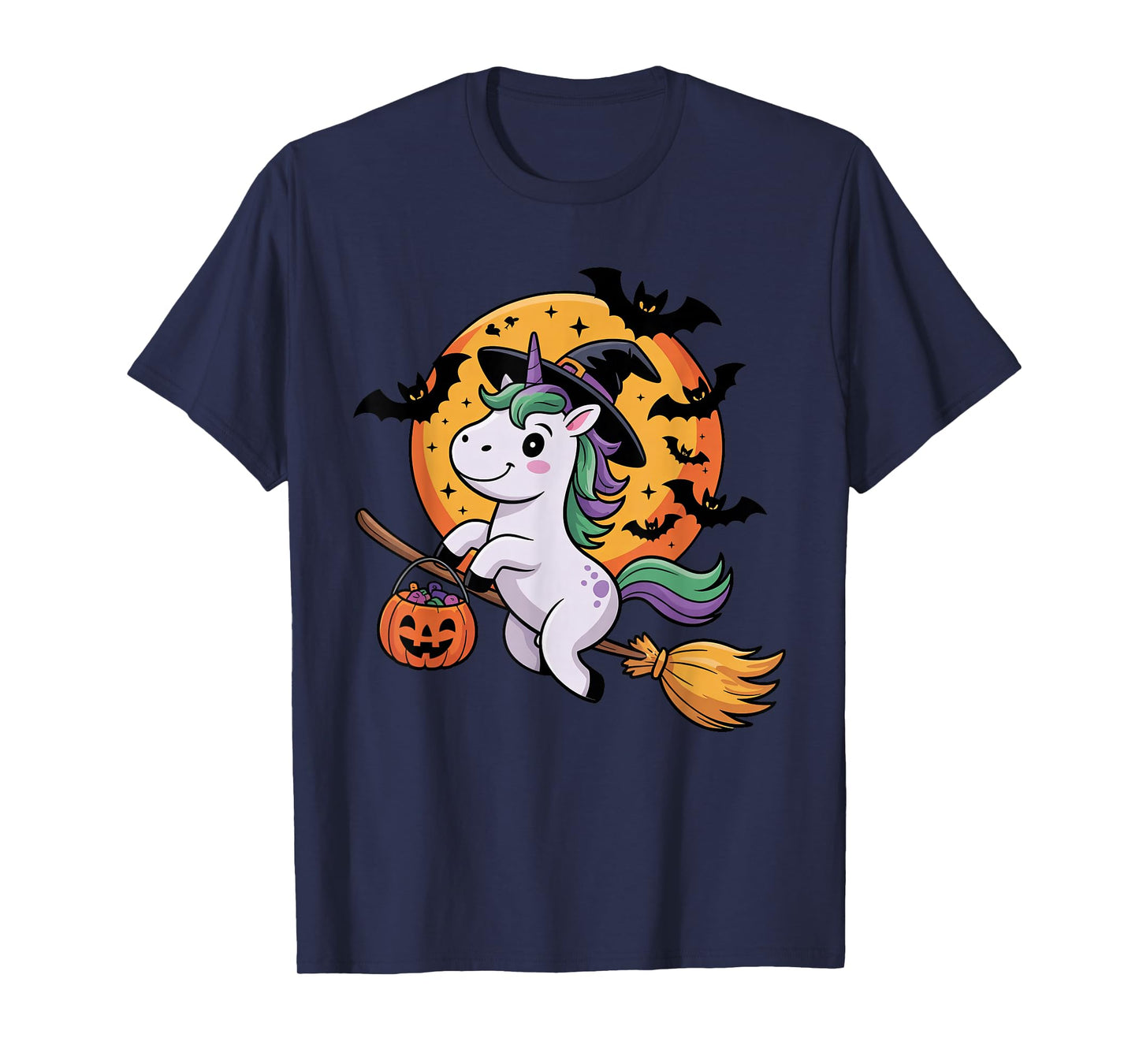 Cute Unicorn Halloween Witch Hat Jack-o-Lantern Candy Bucket T-Shirt