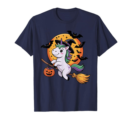 Cute Unicorn Halloween Witch Hat Jack-o-Lantern Candy Bucket T-Shirt