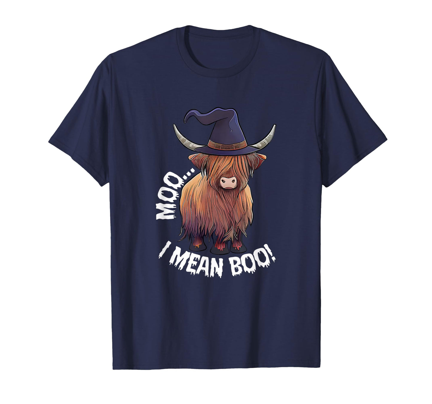 Moo I Mean Boo Halloween Highland Cow Witch Cow Lover Farm T-Shirt