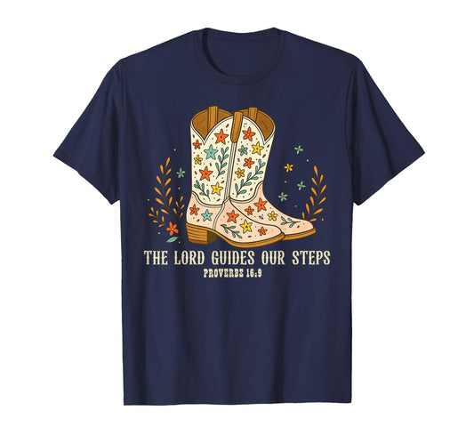 The Lord Guides Our Steps Floral Christian Cowgirl Boots T-Shirt