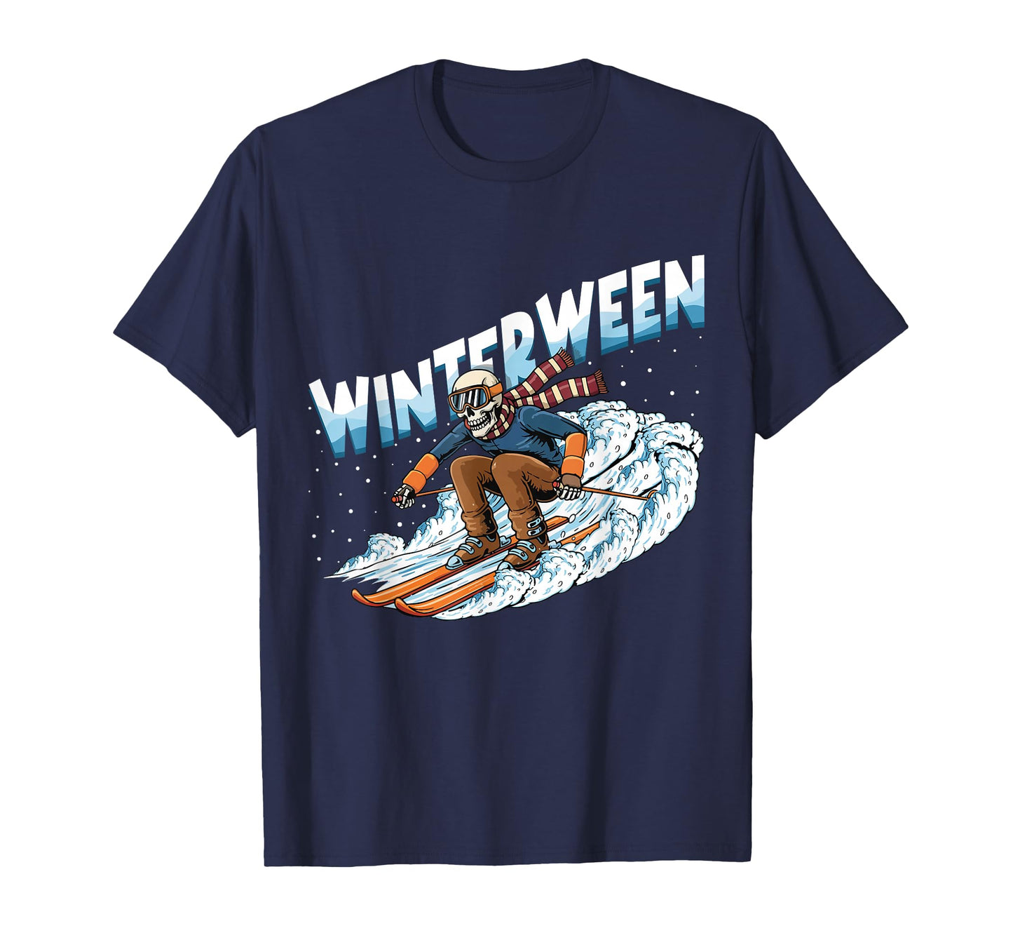 Winterween Winter Halloween Skeleton Skiing T-Shirt