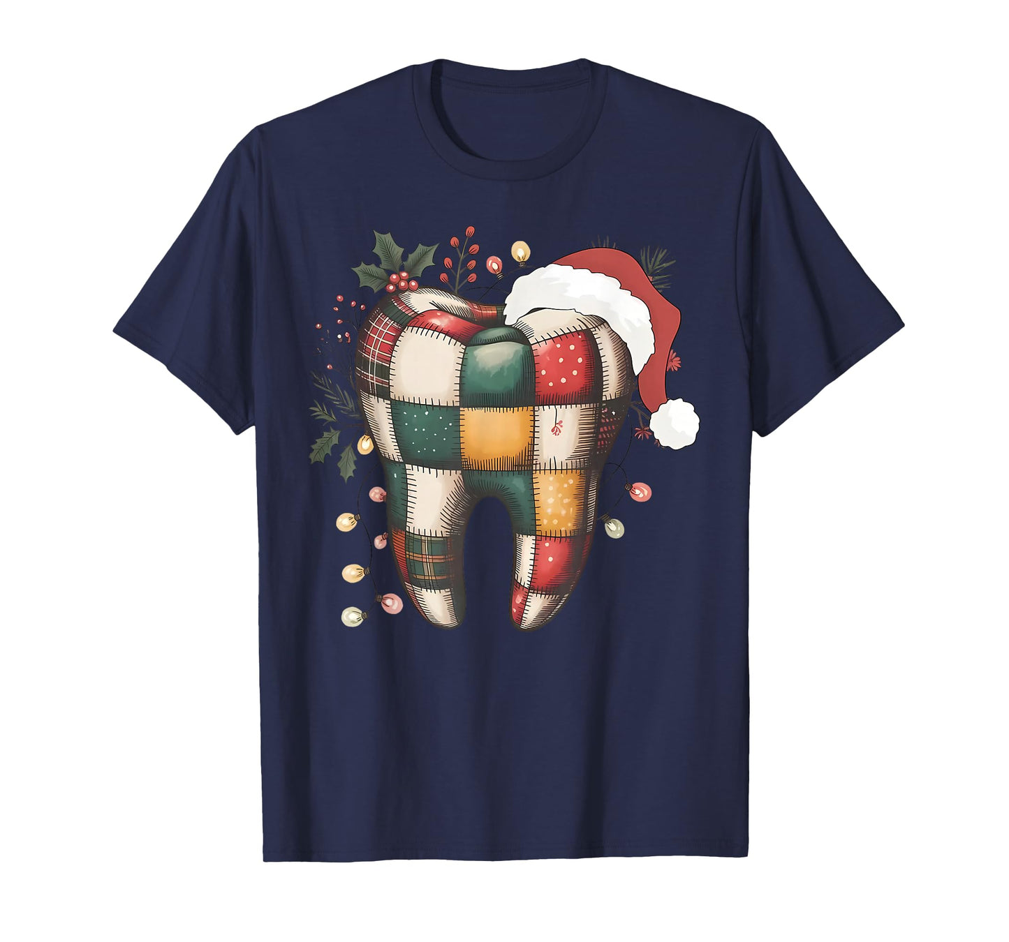 Santa Dental Christmas Tooth Patchwork Dental Hygienist T-Shirt