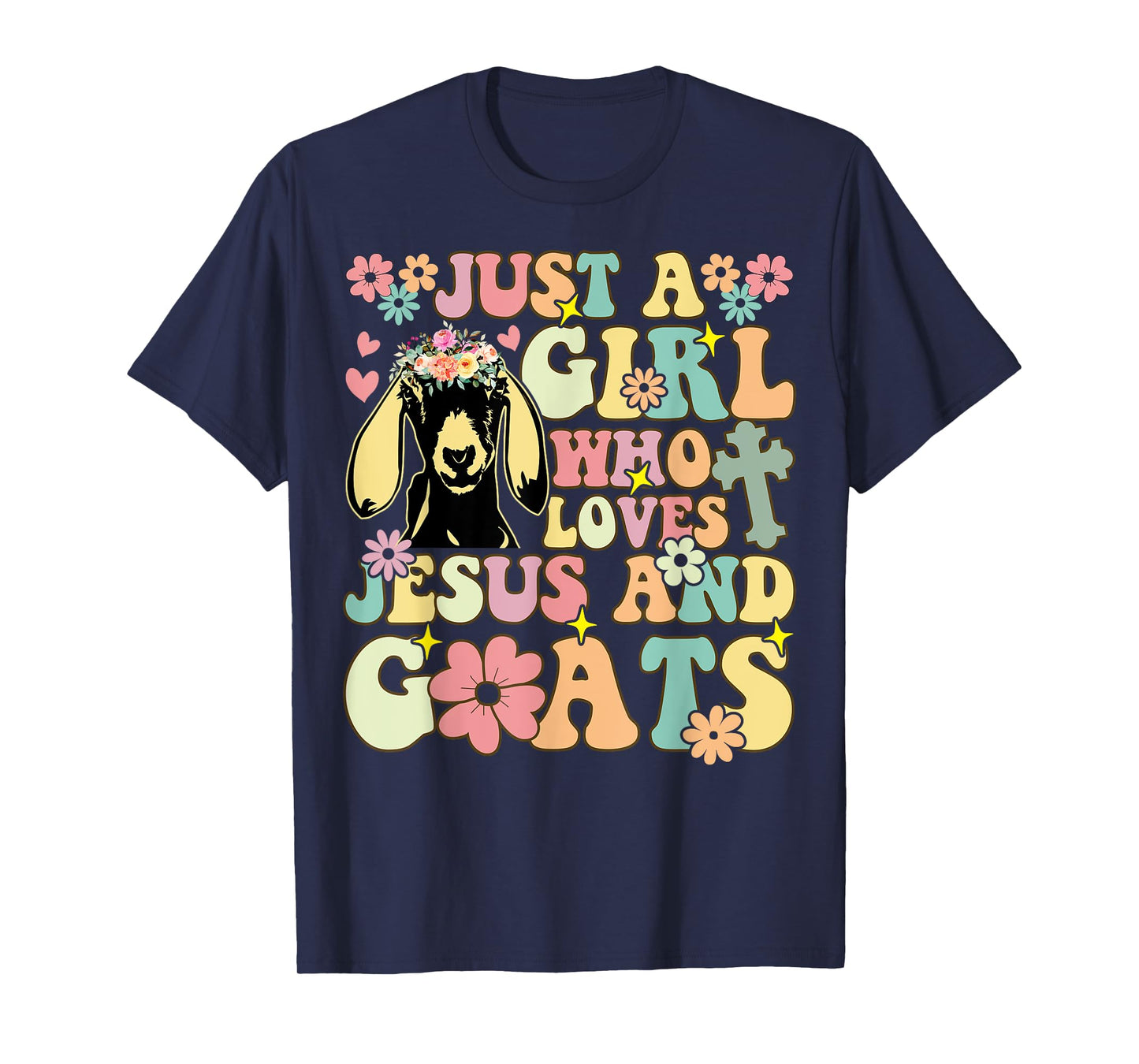 Groovy Farmer Farming Just A Girl Who Loves Jesus And Goats T-Shirt