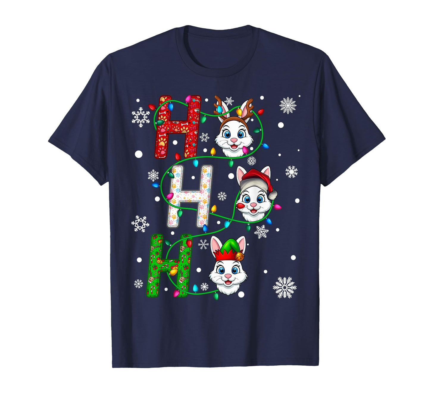 Matching Christmas Santa Hat Ho Ho Ho Bunny Animal Xmas T-Shirt
