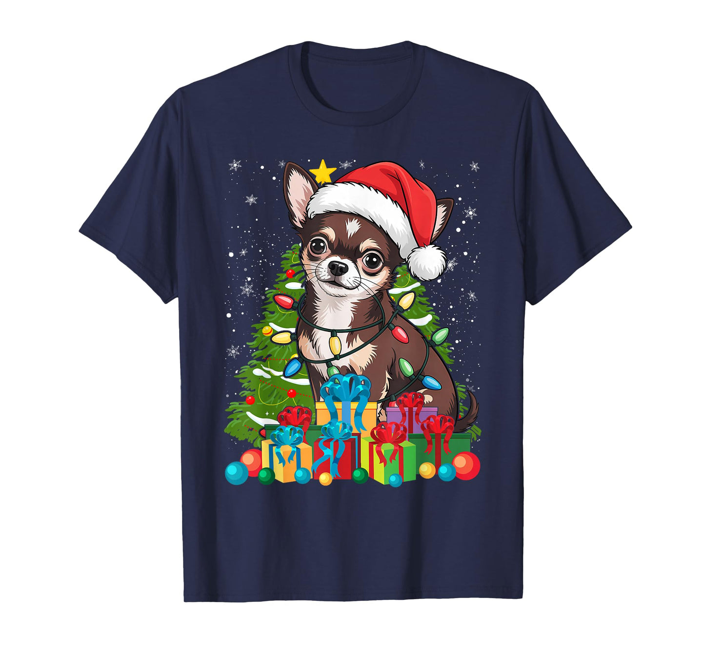 Chihuahua Christmas Tree Lights Santa Dog Lover Xmas Women T-Shirt