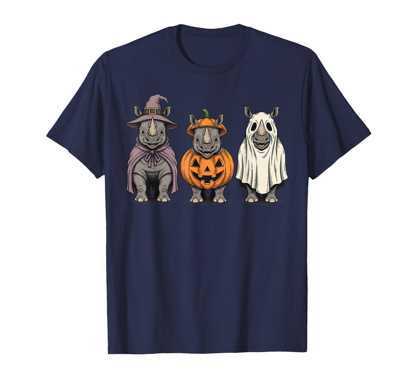 Spooky Ghost Rhino Pumpkin Halloween Safari Animal T-Shirt