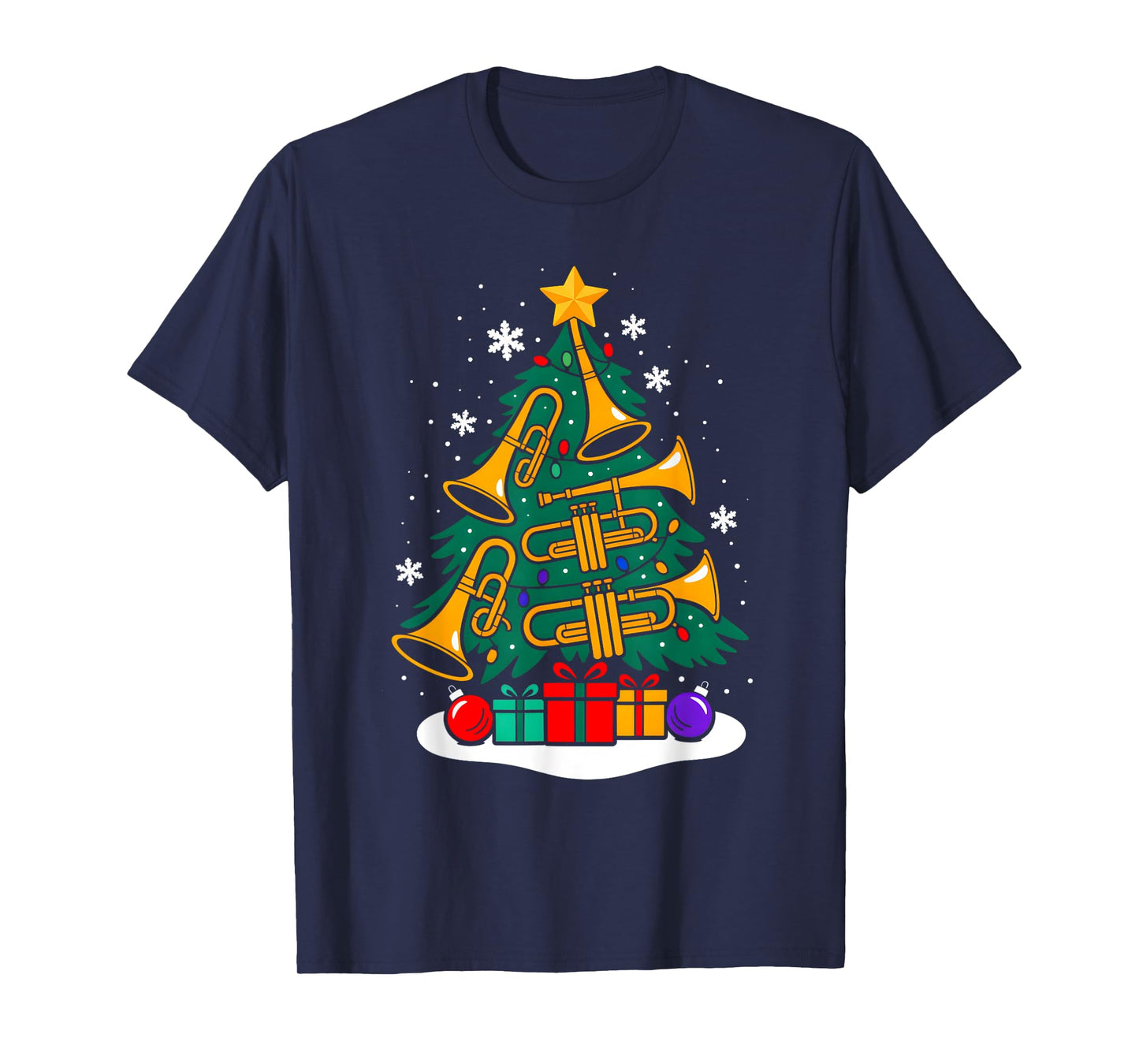 Christmas Tumpet Player Xmas Tree Funny Music Lover Santa T-Shirt