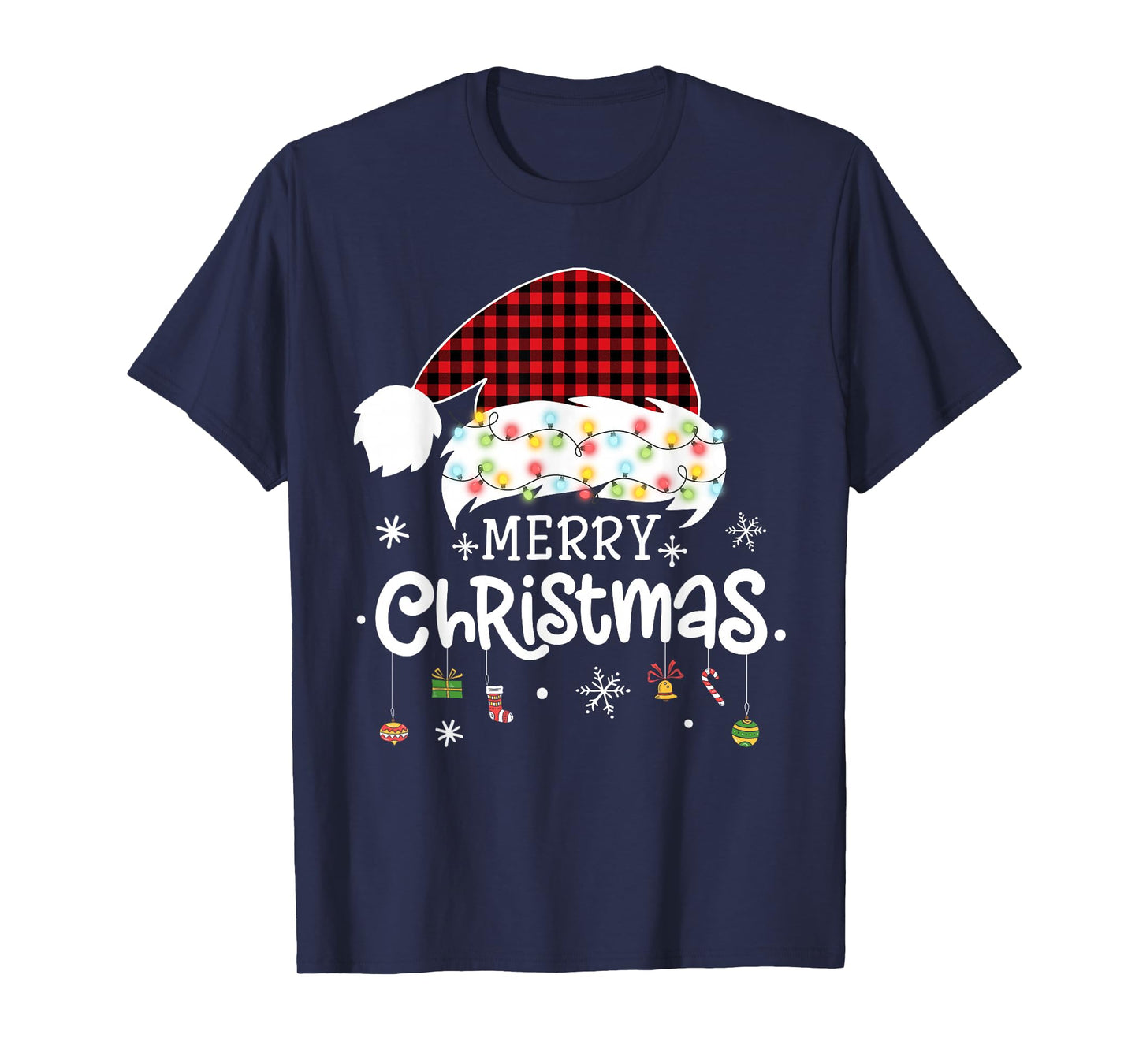 Merry Christmas Lights Red Santa Hat Xmas Family Men Women T-Shirt