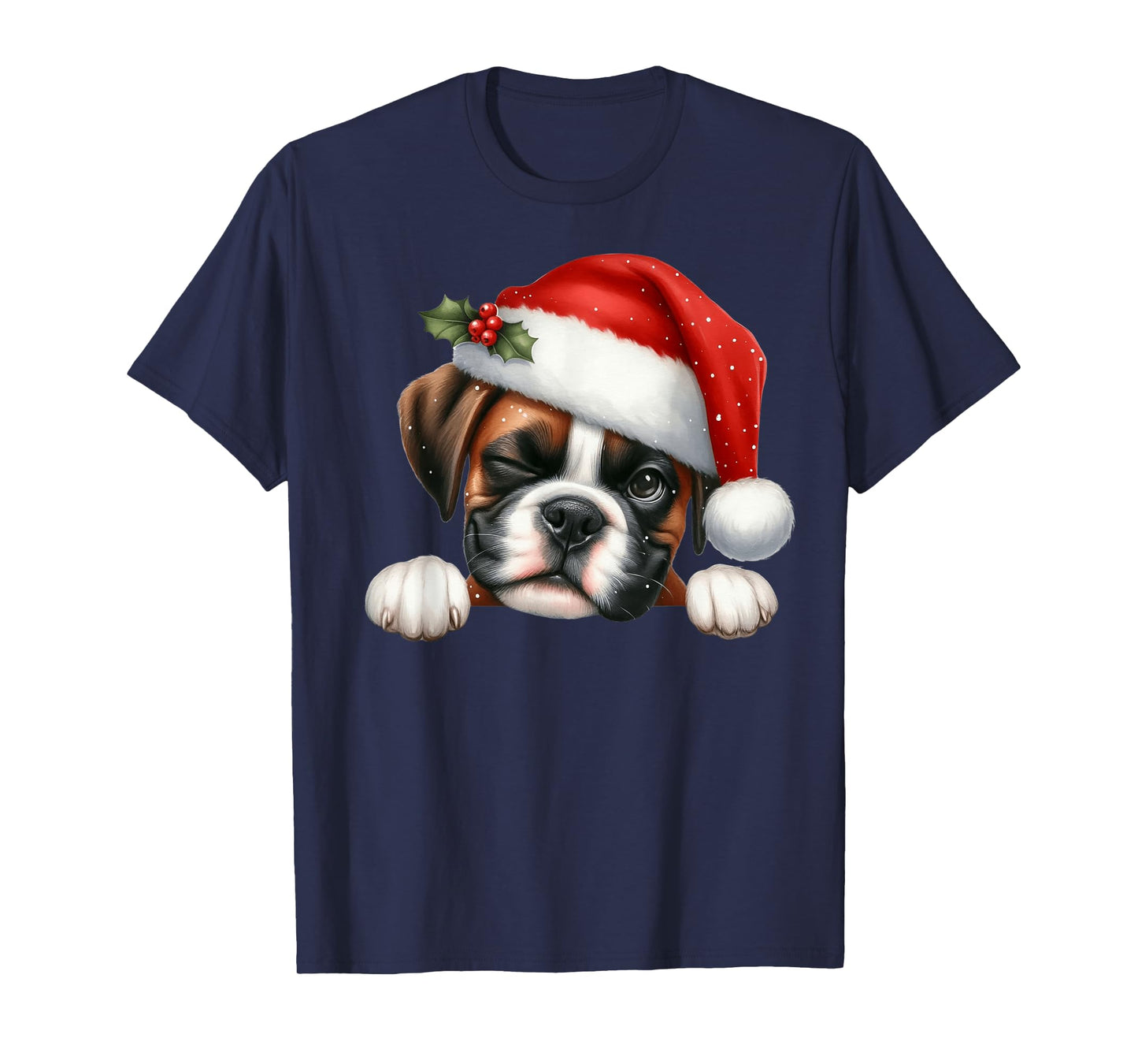 Boxer Dog Christmas Santa Hat Dog Mom Dad T-Shirt