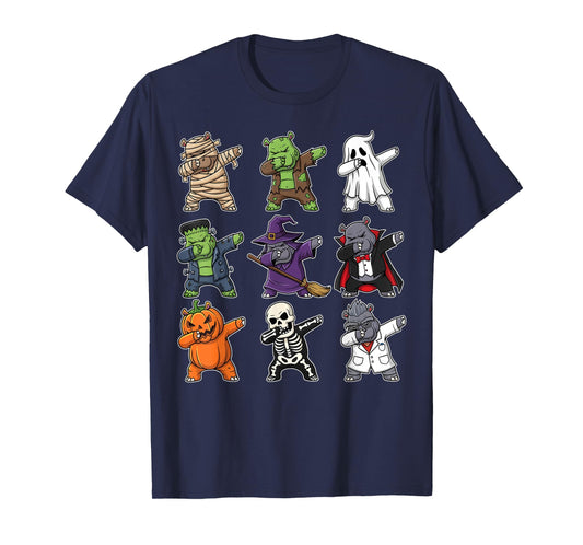 Dabbing Halloween Funny Hippo Ghost Witch Zombie Costume T-Shirt