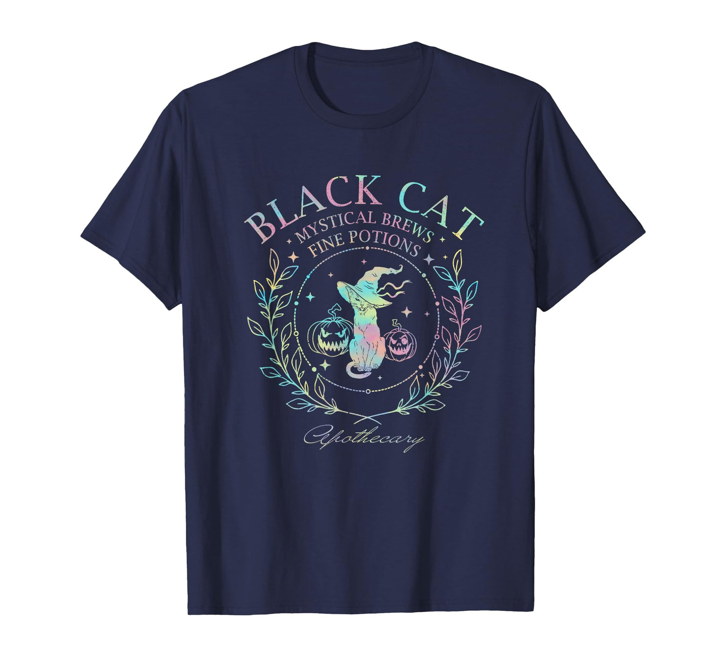 Black Cat Mystical Brews Fine Potions Witch Cat Halloween T-Shirt