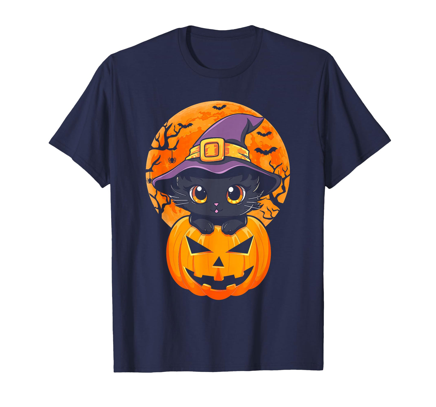 Retro Black Cat Halloween Pumpkin Costume for Men Women Kids T-Shirt