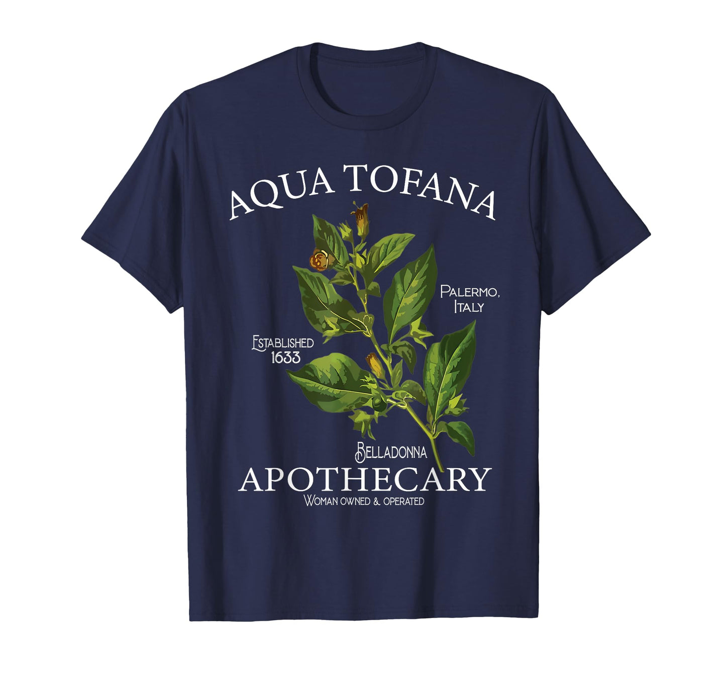 Funny Belladonna Feminist Aqua Tofana Apothecary Black Vintage Classic Floral Botany True Crime T-Shirt, Unisex-Adults, Short Sleeve, T-Shirt, Small
