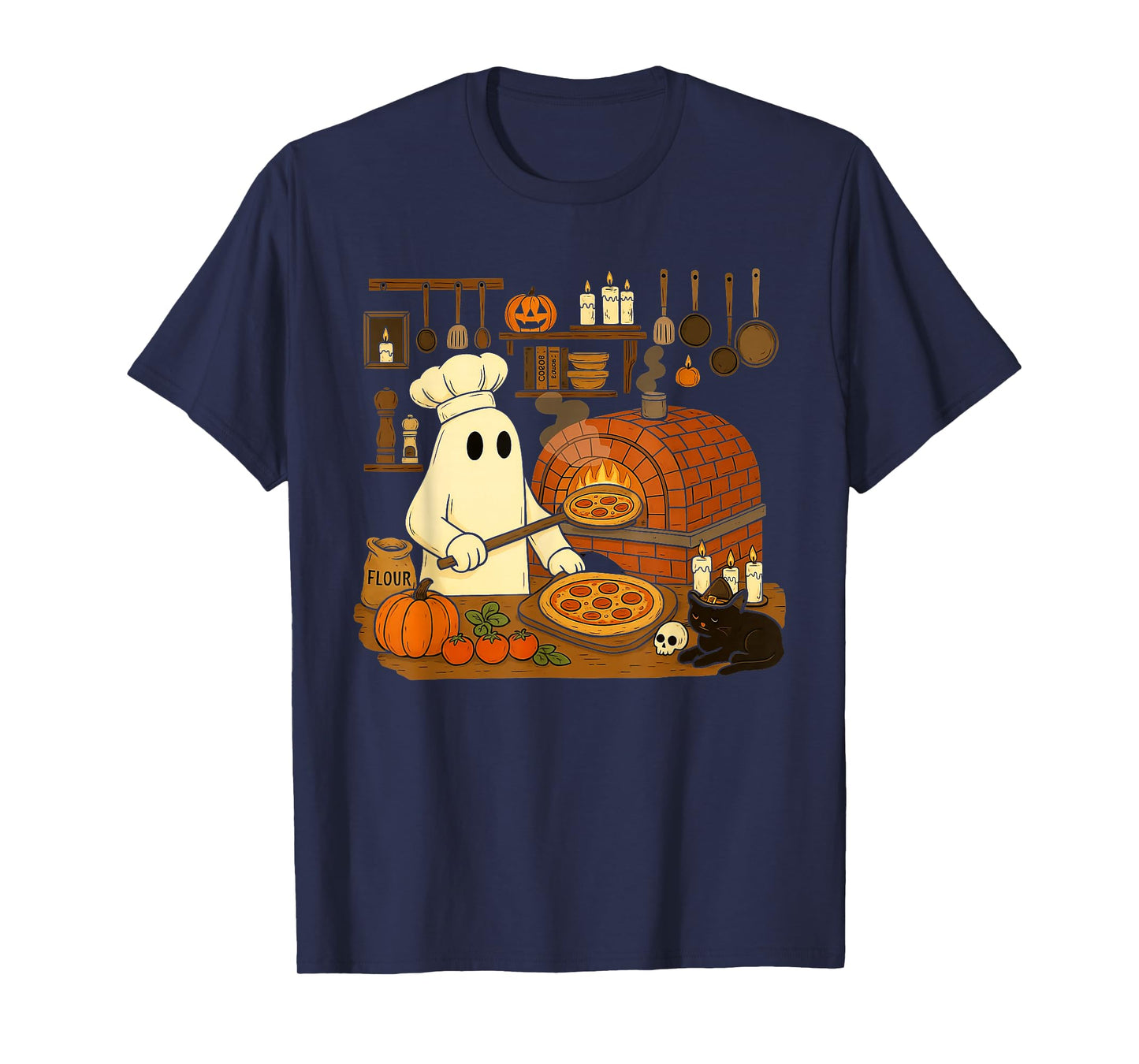 Halloween Vibes Spooky Season Boo Ghost Baking Pizza Lover T-Shirt