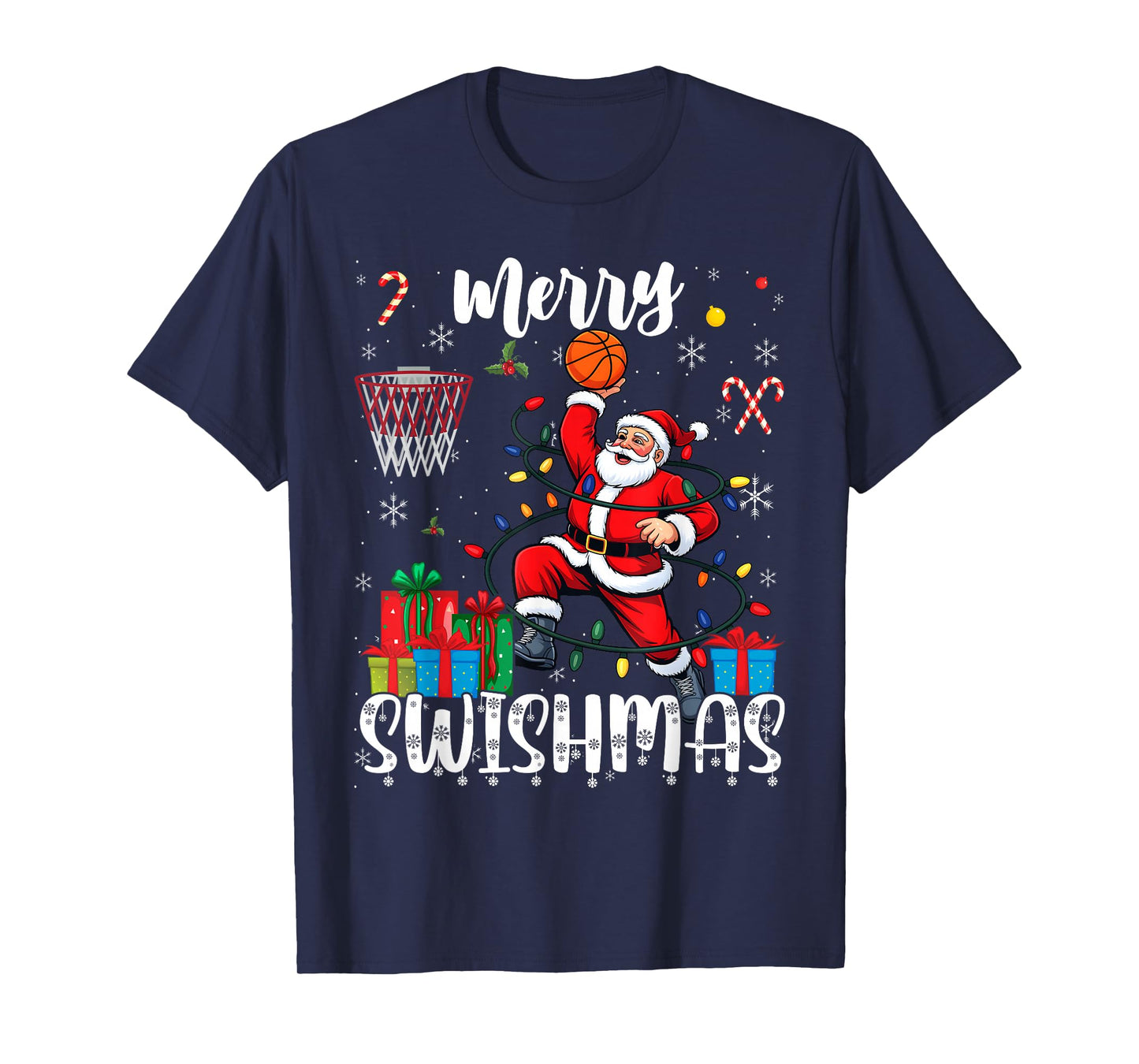 Merry Swishmas Santa Basketball Christmas Pajamas Matching T-Shirt