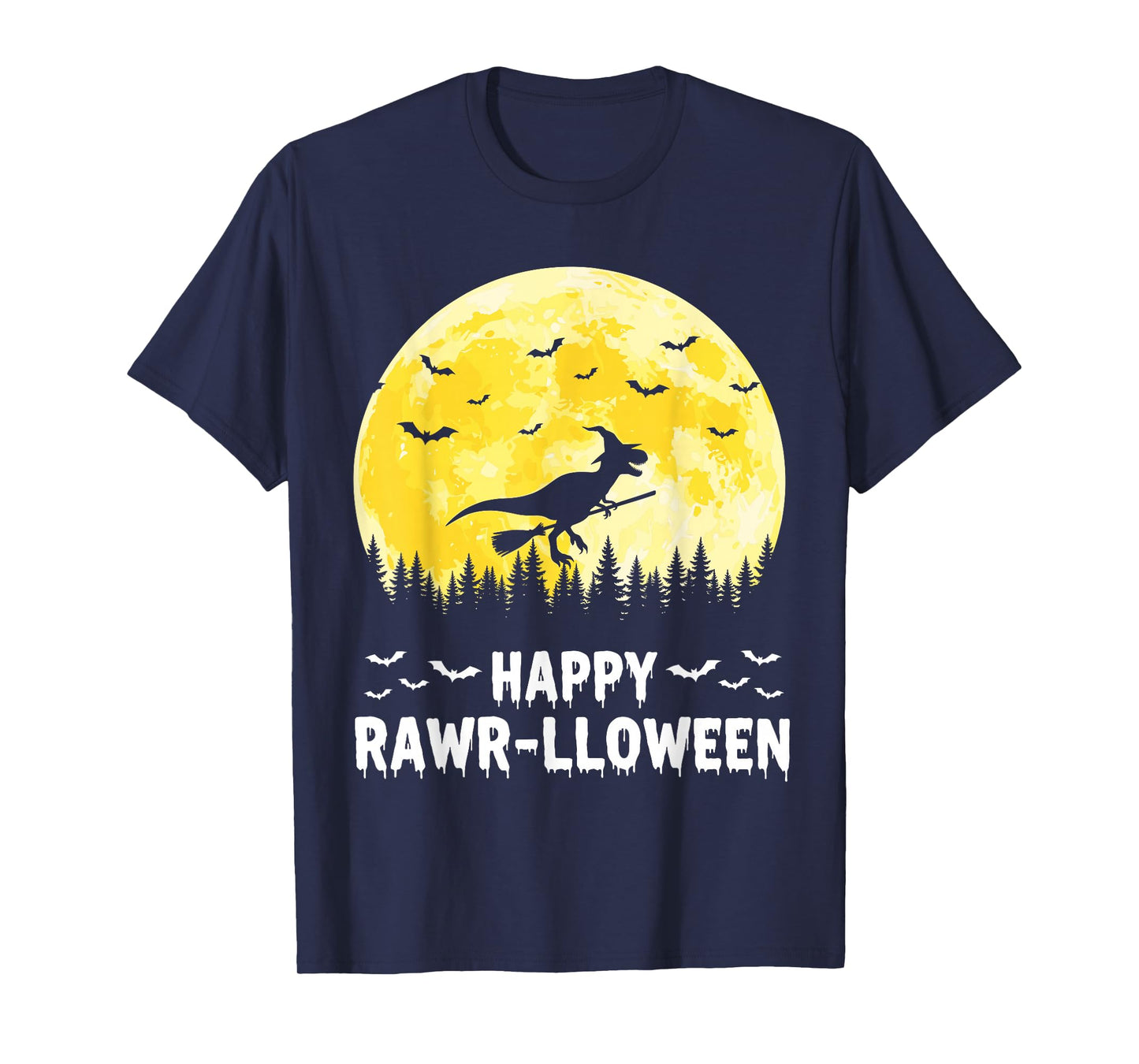 Happy Rawr-lloween Funny Halloween T Rex Flying Witch T-Shirt