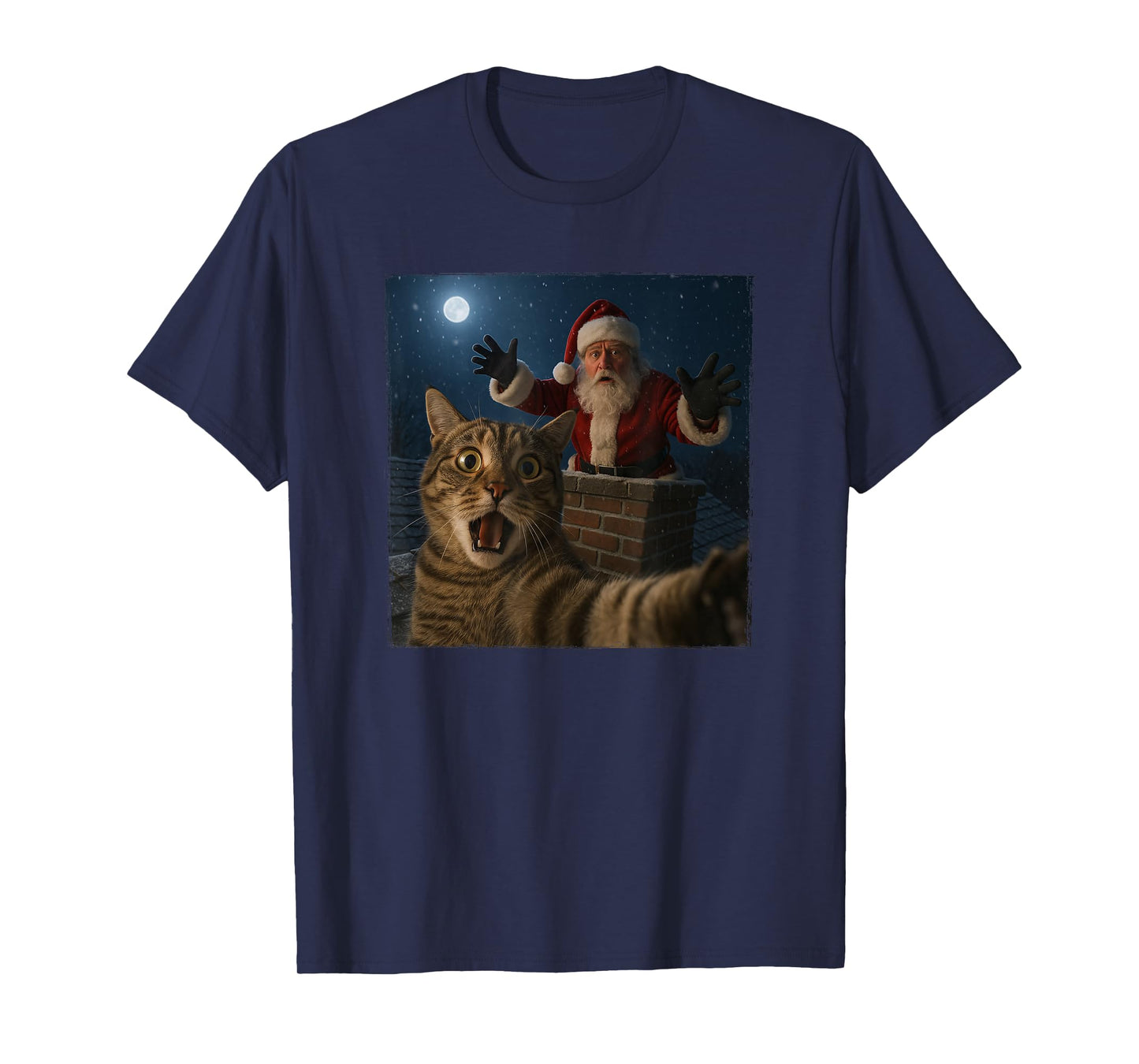 Funny Cat Selfie with Santa in Chimney Christmas T-Shirt