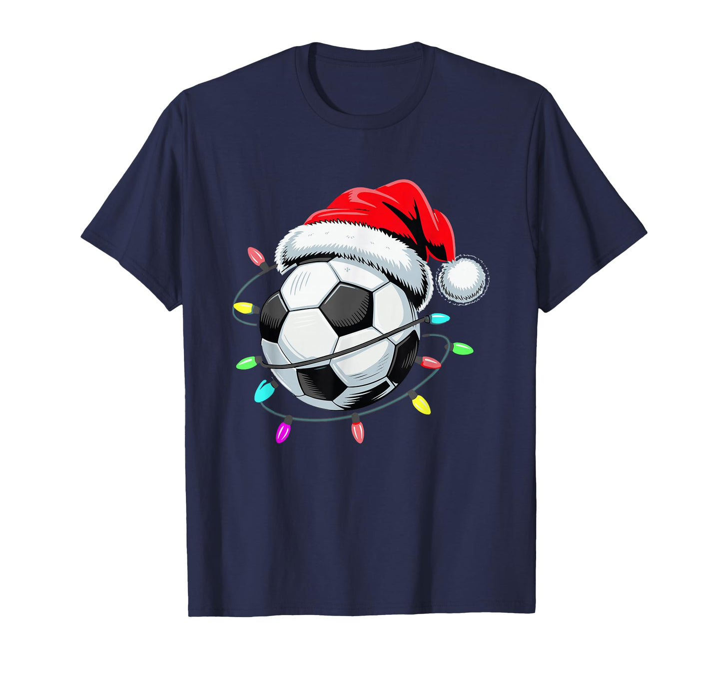 Santa Soccer Ball Christmas Lights Kids Boys Women Men Youth T-Shirt