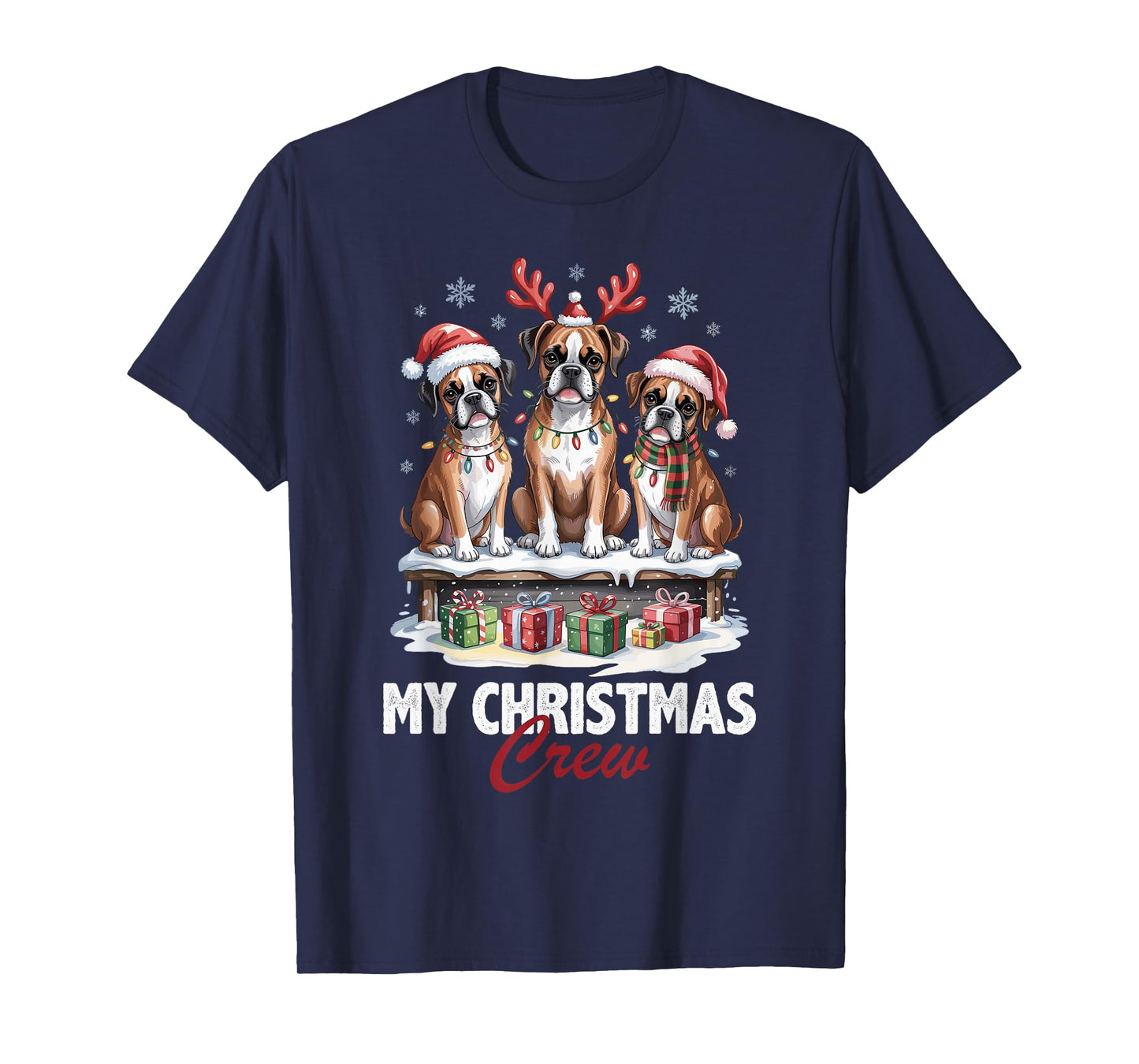 Boxer Christmas Crew Funny Dog Lovers Holiday Pajama T-Shirt