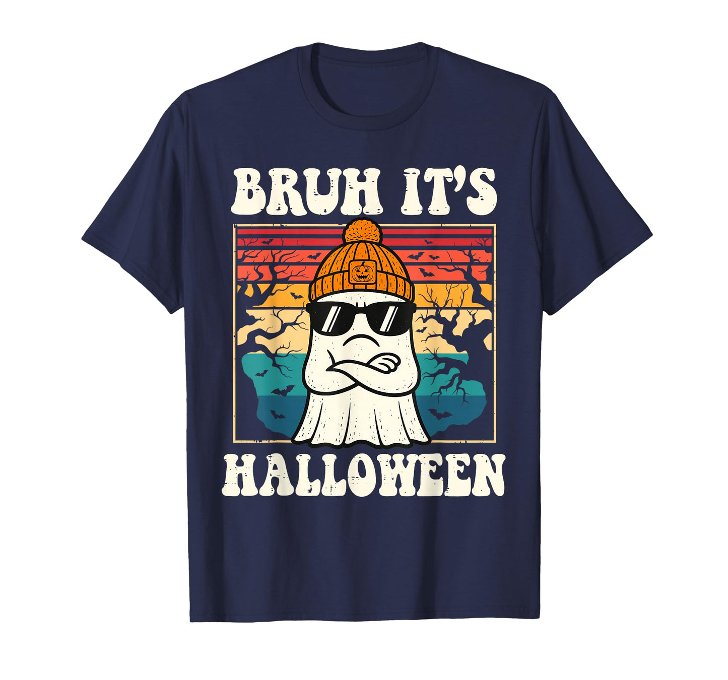 Bruh It's Halloween Funny Retro Ghost Halloween Men Boys T-Shirt