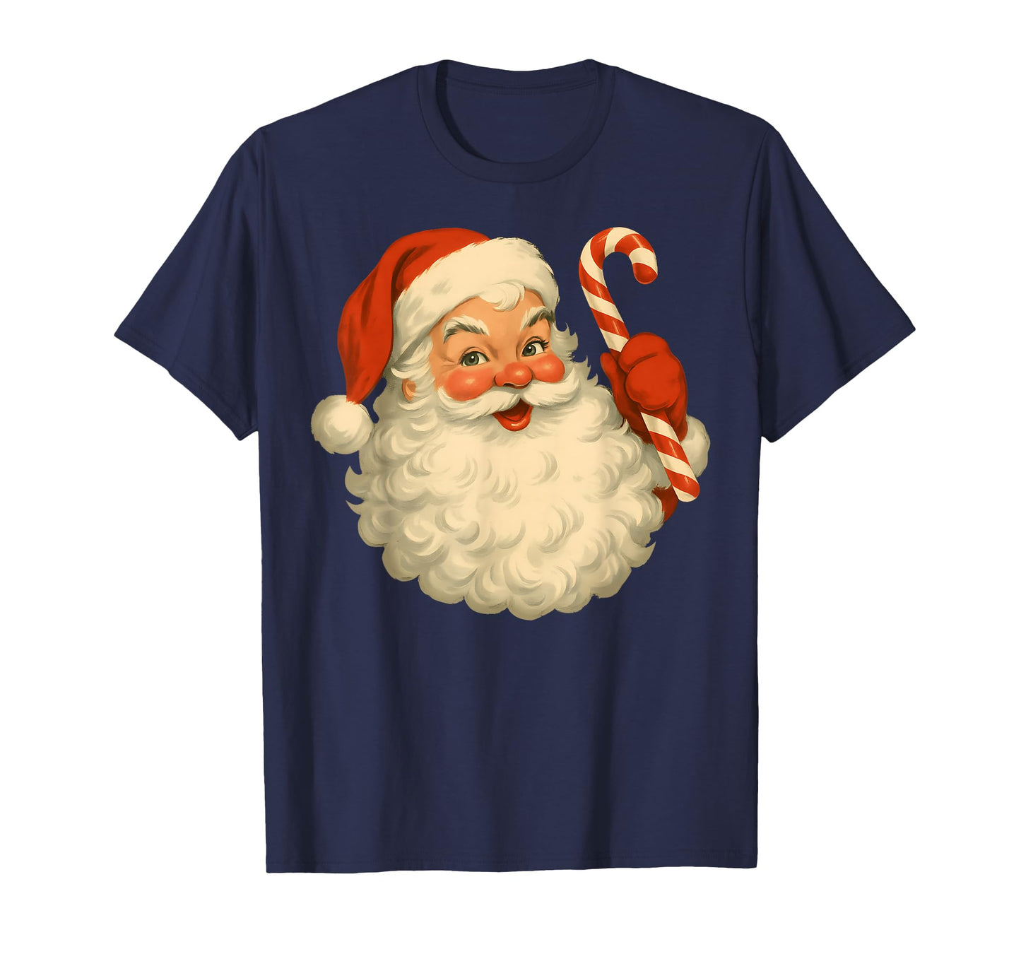 Pink Santa Claus Christmas Candy Cane Vintage Girl Women T-Shirt