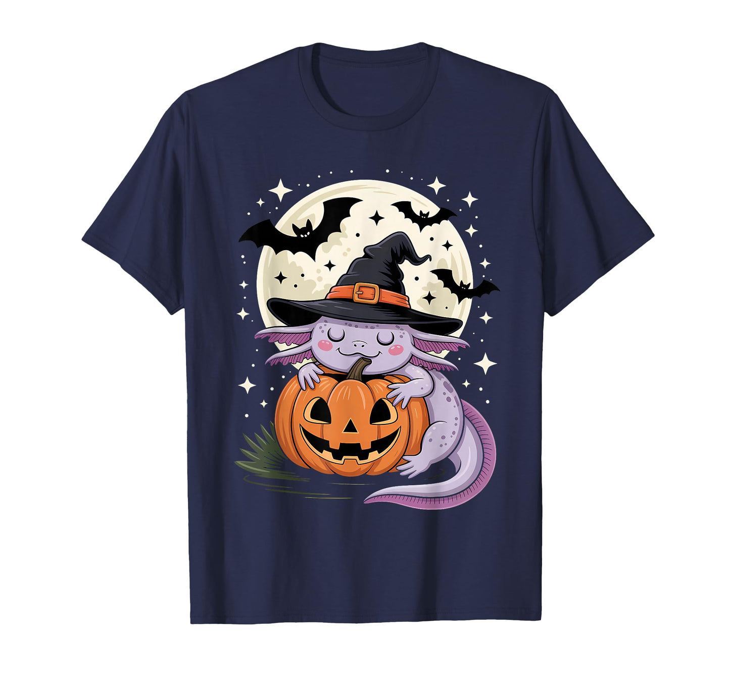 Halloween Axolotl Witch Hat Pumpkin Spooky T-Shirt