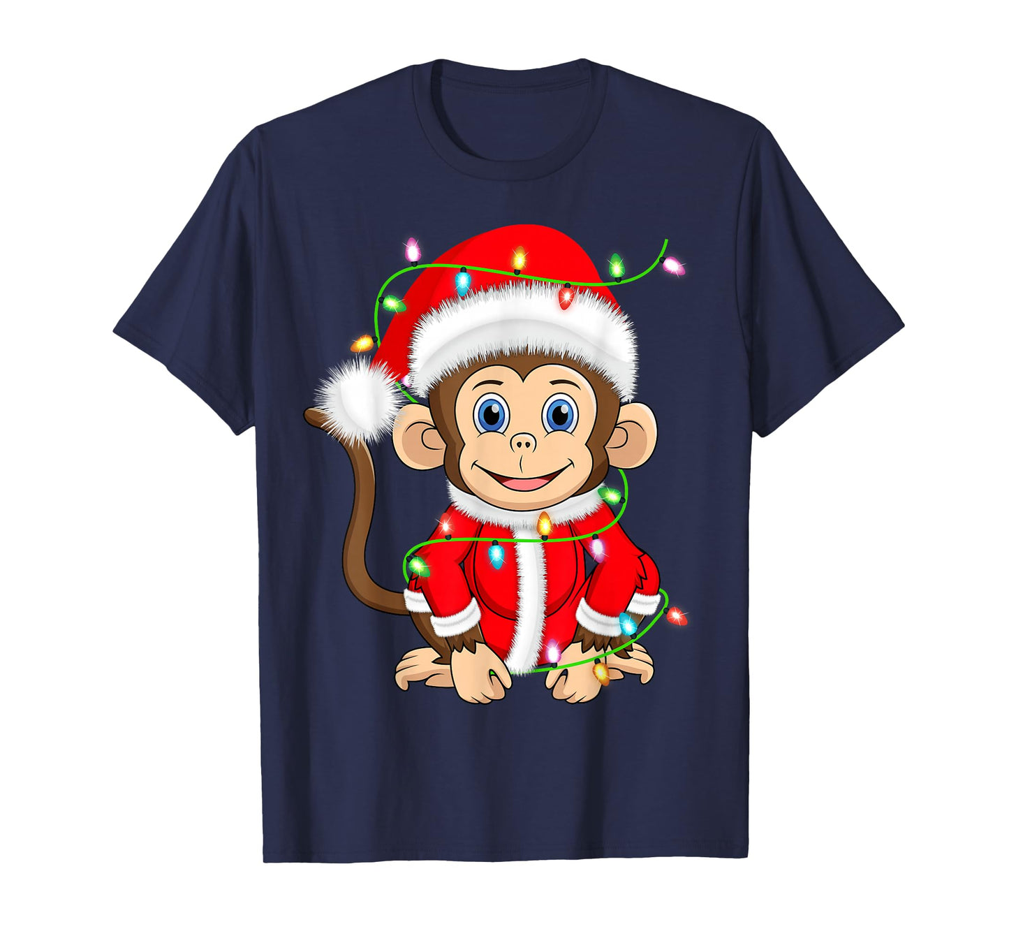 Funny Monkey Christmas Lights Santa Costume Cute Animal Xmas T-Shirt