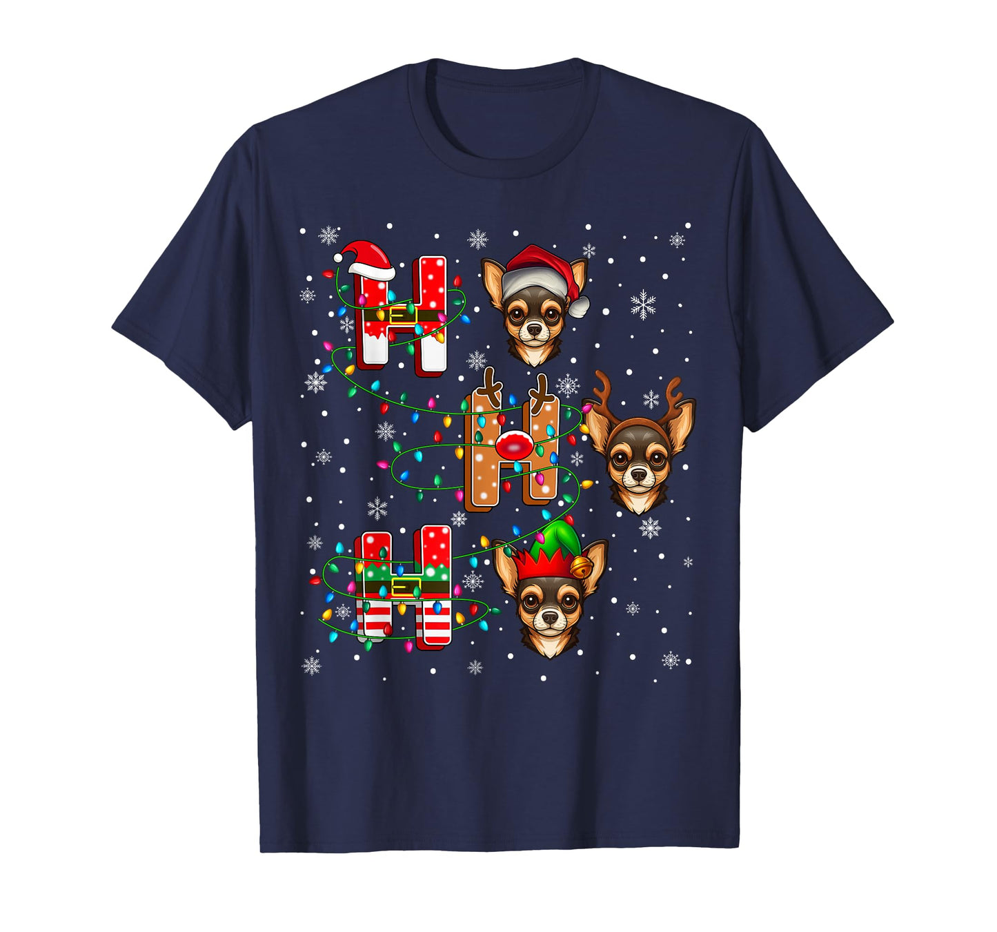Ho Ho Ho Santa Reindeer Hat Elf Matching Chihuahua Dog Xmas T-Shirt