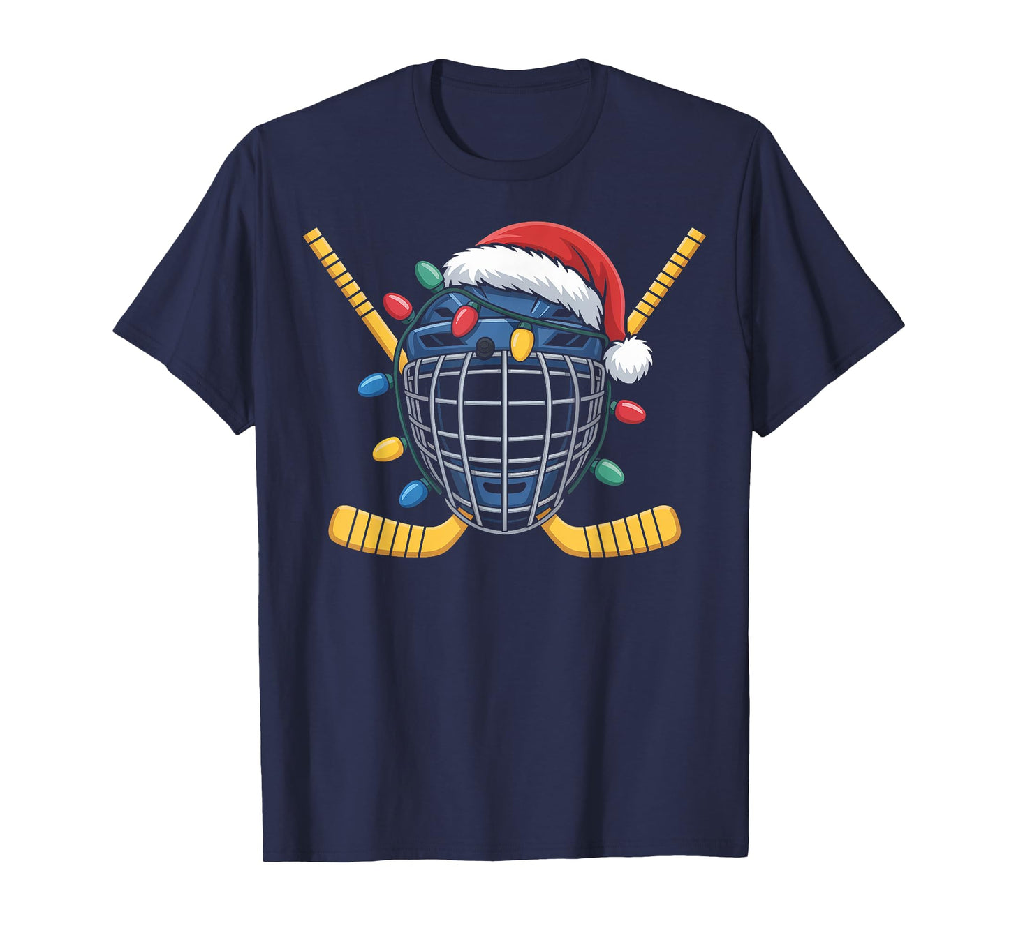 Ice Hockey Goalie Mask Santa Christmas Lights Winter Sports T-Shirt