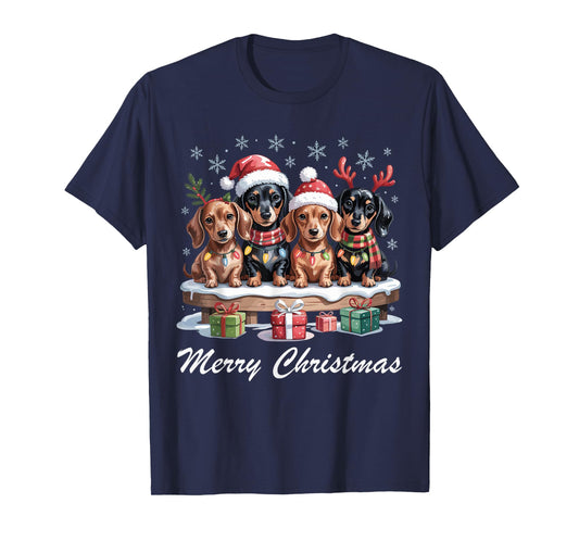 Dachshund Merry Christmas Funny Dog Lovers Holiday Pajama T-Shirt
