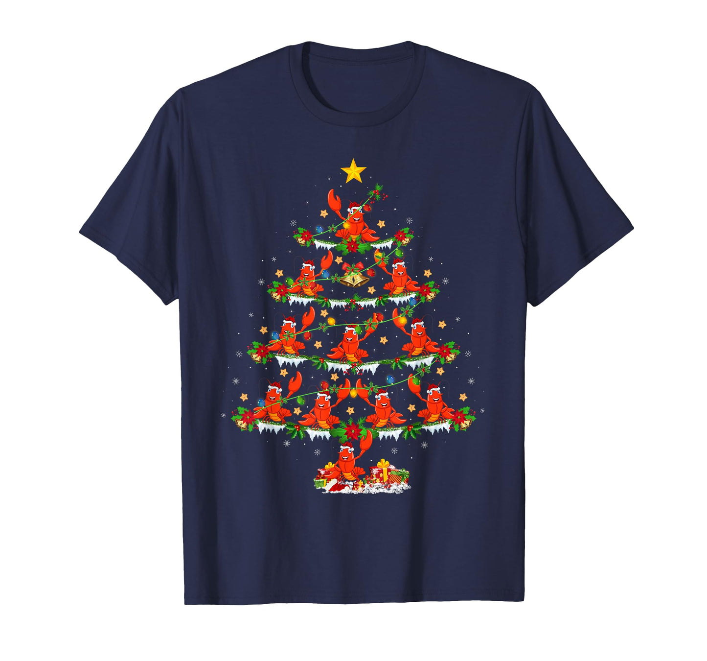 Lobster Christmas Tree Lights Funny Lobster Fish Xmas T-Shirt