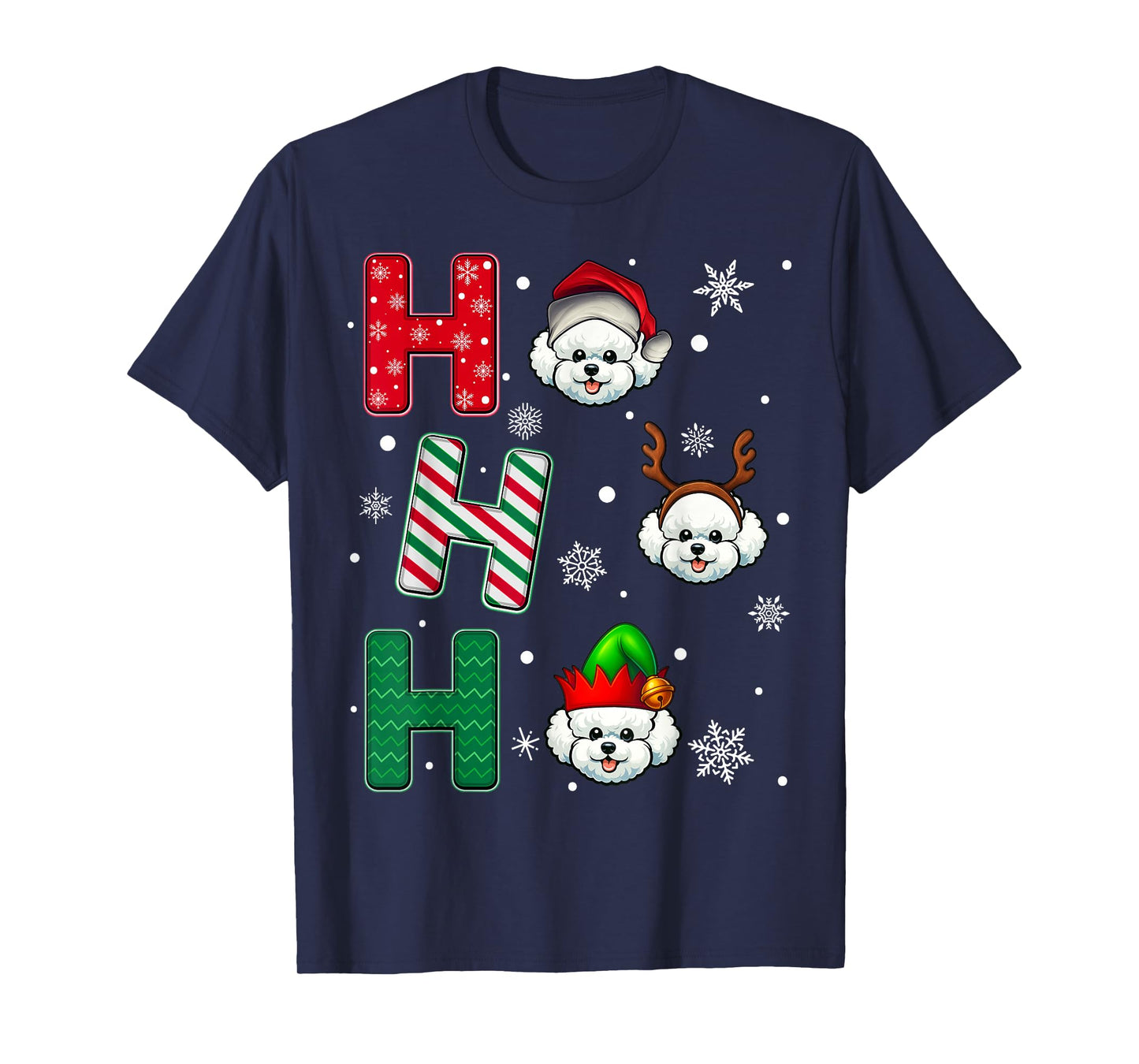 Ho Ho Ho Bichon Frise Dog Matching Christmas Santa Elf Xmas T-Shirt