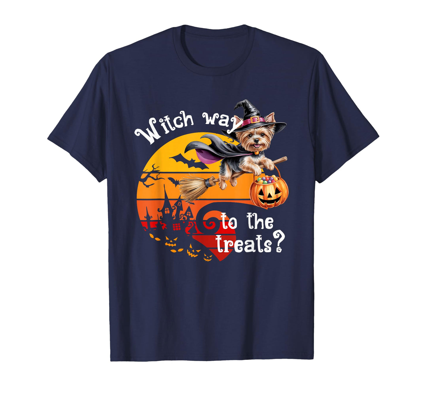 Witch Way to The Treats Cute Halloween Yorkie Dog T-Shirt