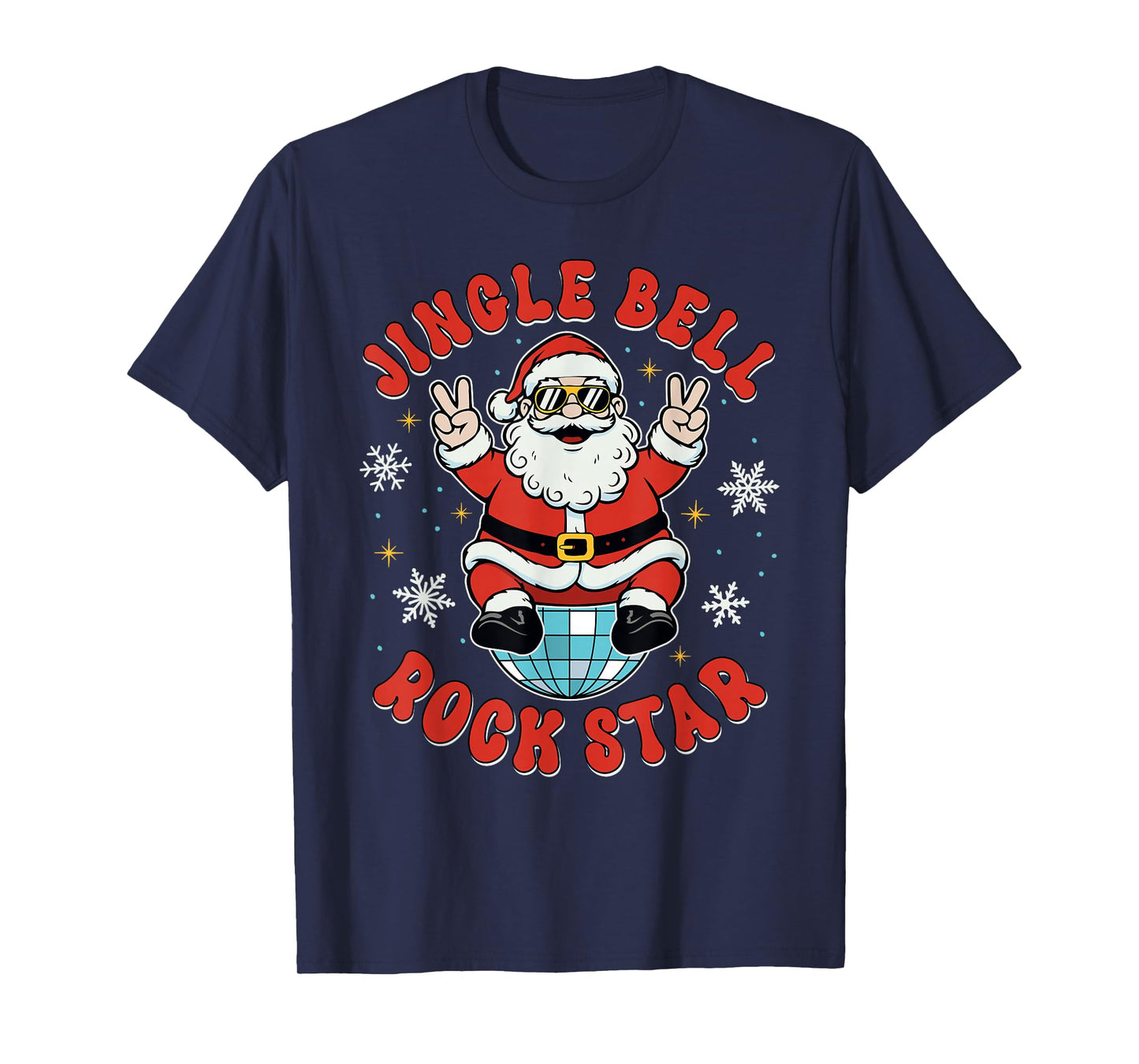 Christmas Groovy Santa Disco Ball Jingle Bell Rock Star T-Shirt