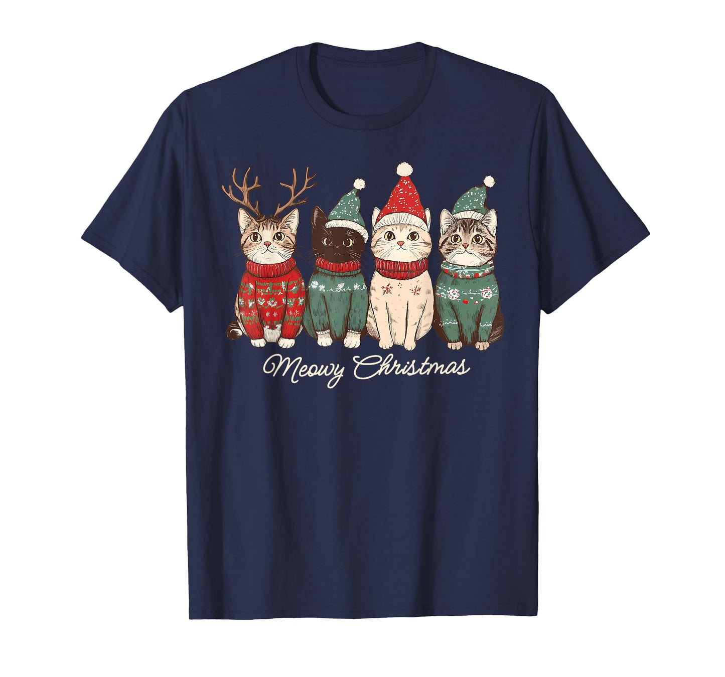 Meowy Catmas Cat Christmas Cute Cats Lover Santa Hat Xmas T-Shirt