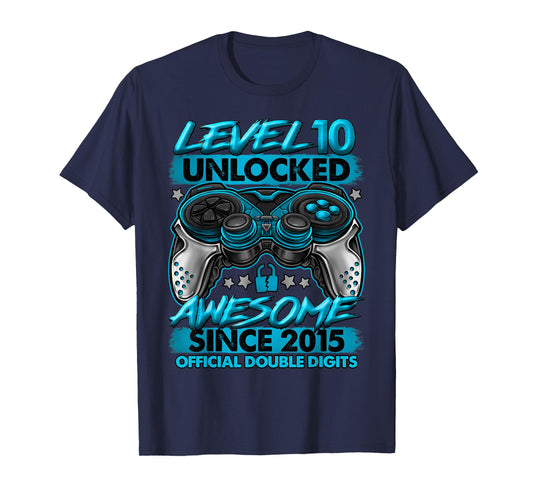 Official Double Digits Level 10 Unlocked 10th Birthday Boy T-Shirt