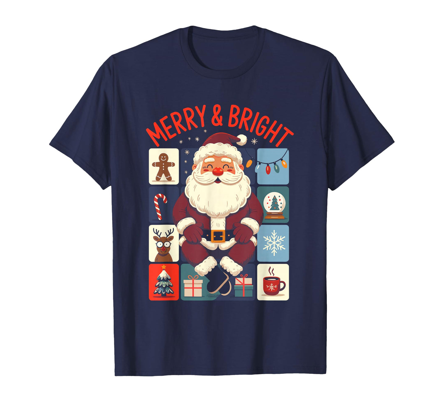 Cute Merry and Bright Santa Christmas T-Shirt