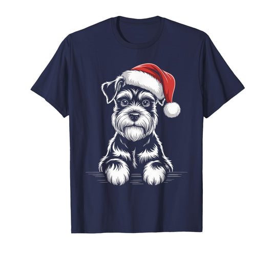 Cute Schnauzer Christmas Santa Hat Dog Lover Xmas T-Shirt