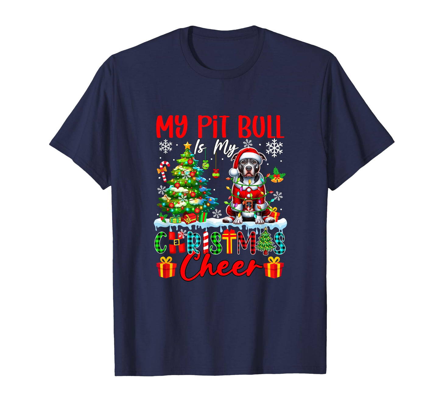 My Pit Bull is My Xmas Cheer Funny Santa Dog Owner Kids T-Shirt