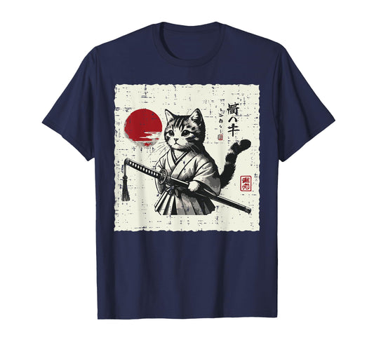 Japanese Cat Kimono Katana Cute Ukiyo Art Boys Girls Kids T-Shirt